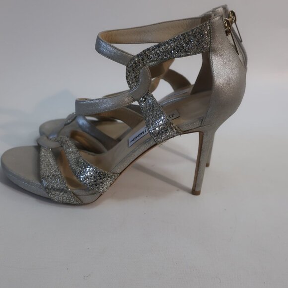 NWD Authentic Jimmy Choo Tomar Metallic Silver Leather Platform Heel 39.5 US/9.5 - Picture 6 of 15